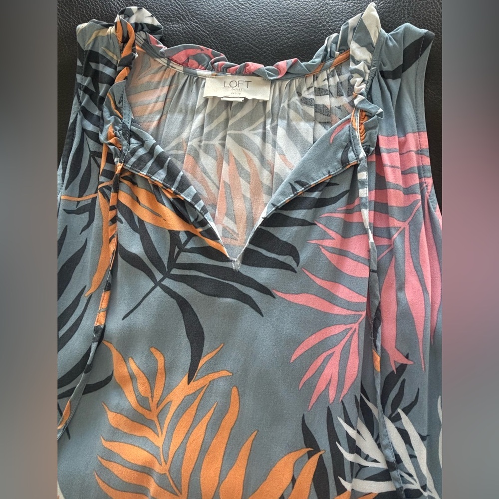 LOFT Multicolor Leaf Pattern Sleeveless Dress Siz… - image 4